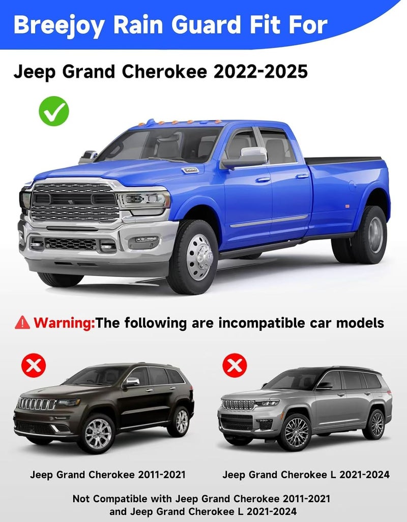 Breejoy in-Channel Window Rain Guards Fit for Dodge RAM Big Horn 2500 3500 2019-2026 Crew Cab Truck,Extra Durable Visors Vent Visors Window Deflector Vent Shades Car Accessories -4 pcs - Image 3
